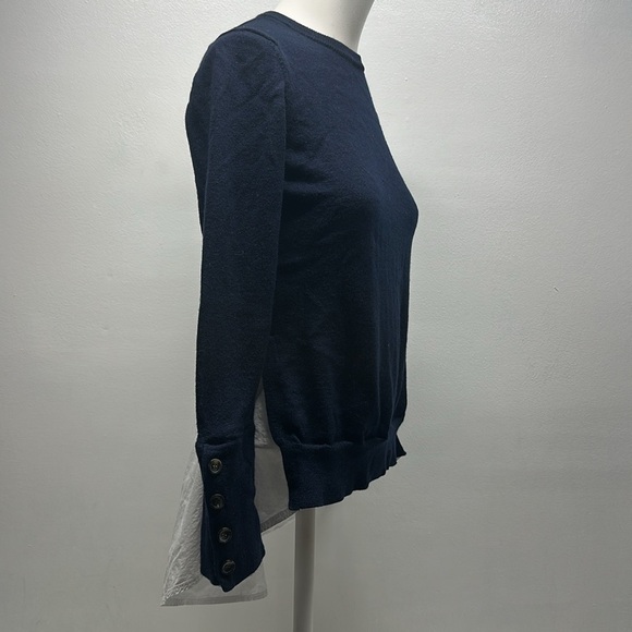 Pearl by Lela Rose Sweater Long Sleeve Wool Knit Layered Poplin Navy Blue XS - Picture 2 of 7